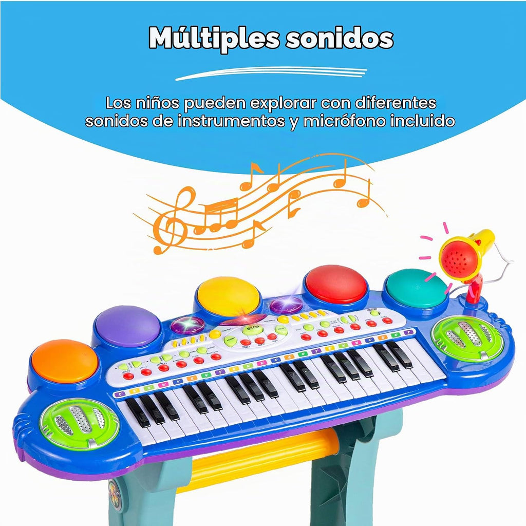 Mejor elección productos para niños, teclado electrónico musical, 37 teclas y micrófono, Azul