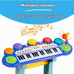 Mejor elección productos para niños, teclado electrónico musical, 37 teclas y micrófono, Azul