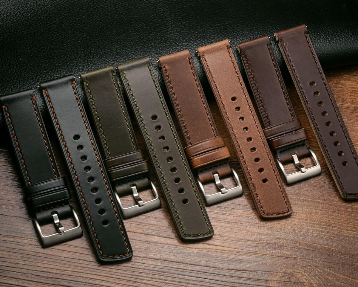 hemsut h Horween - Correas de reloj de cuero para hombre, correa de cuero de liberación rápida para reloj, envoltura de repuesto de 0.71 pulgadas, 0.78 pulgadas, 0.86 pulgadas