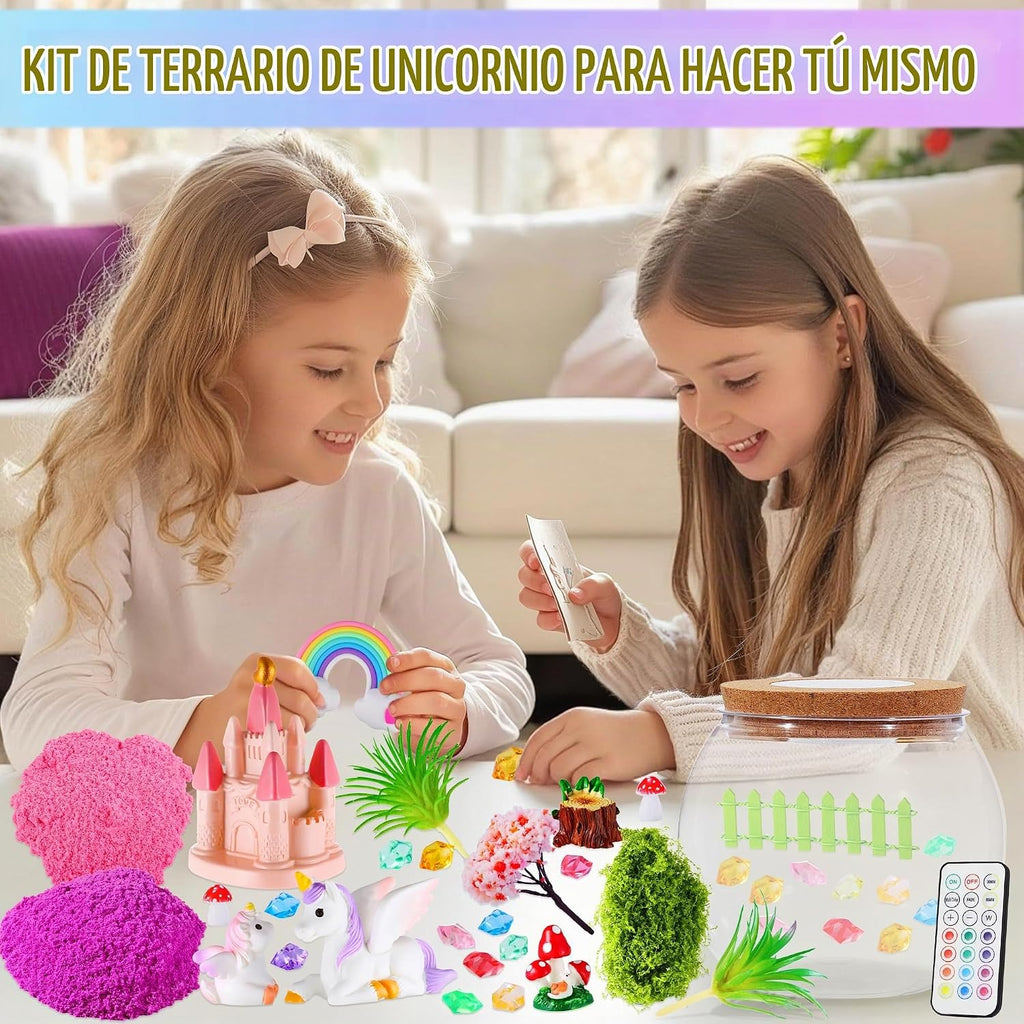 Gifmore Kit de terrario con luz de unicornio para niñas de 4 a 12 años, juego de juguetes de manualidades de unicornio, regalos de cumpleaños para niños y niñas