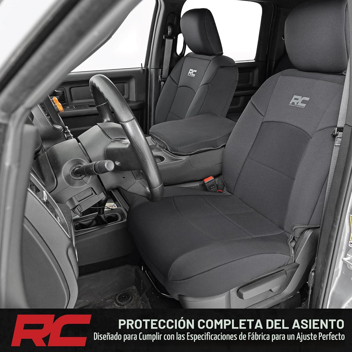 Rough Country Fundas de asiento delantero de neopreno para Ram 2500 (2019-2024) con asientos de cubo, impermeables y resistentes a los rayos UV, acolchado de espuma, juego de fundas de asiento