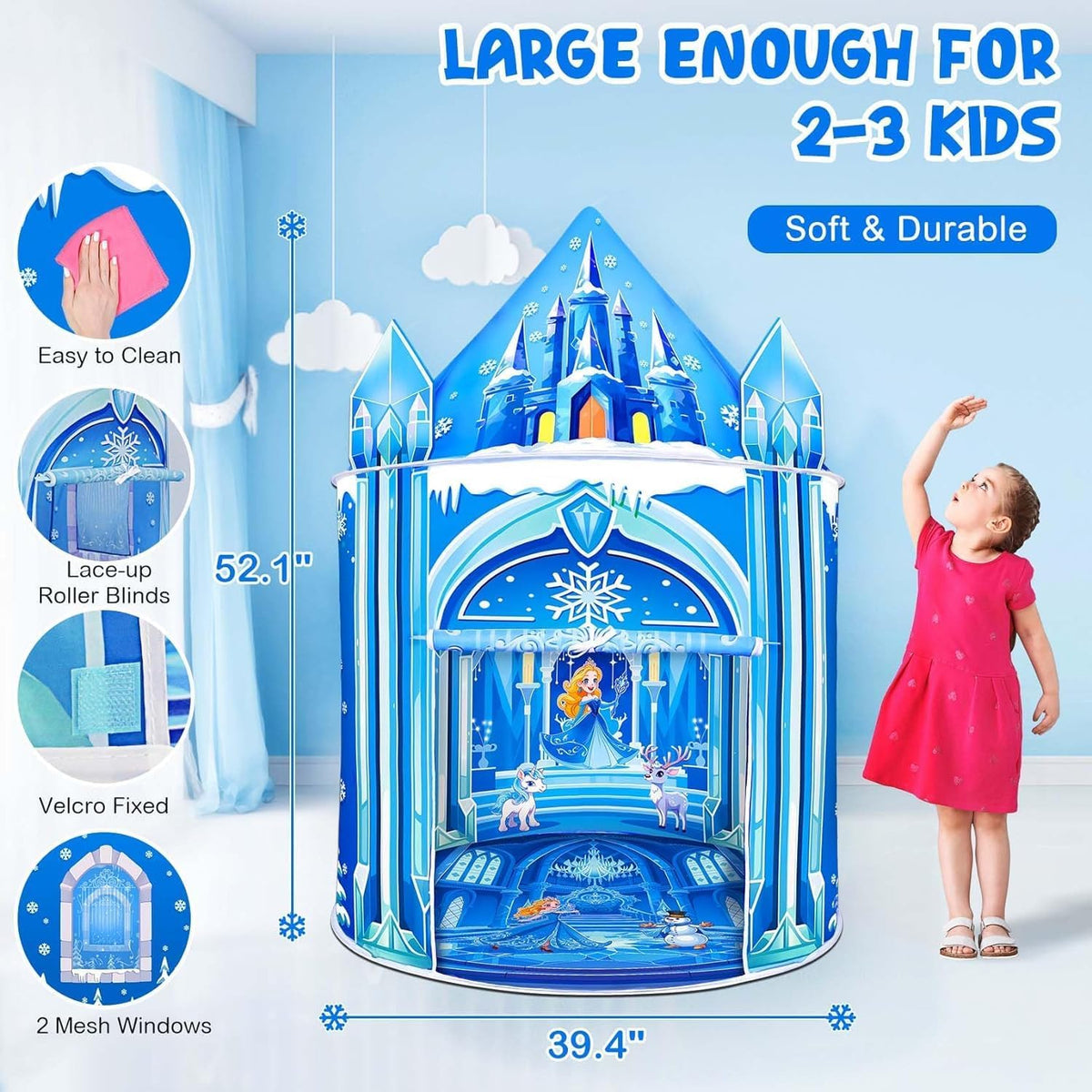 Mnagant Tienda de campaña de juegos de princesa, juguetes para niñas, castillo de hielo, tienda de campaña para niños para interiores y exteriores, casa de juegos grande e imaginativa de 51 x 40