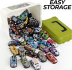 Liberty Imports Paquete de 50 autos de carreras para niños, a escala 1:64, vehículos de carreras de metal a granel en cubo de almacenamiento, recuerdos de fiesta, bolsas de regalo, premios de aula para niños y niñas pequeños