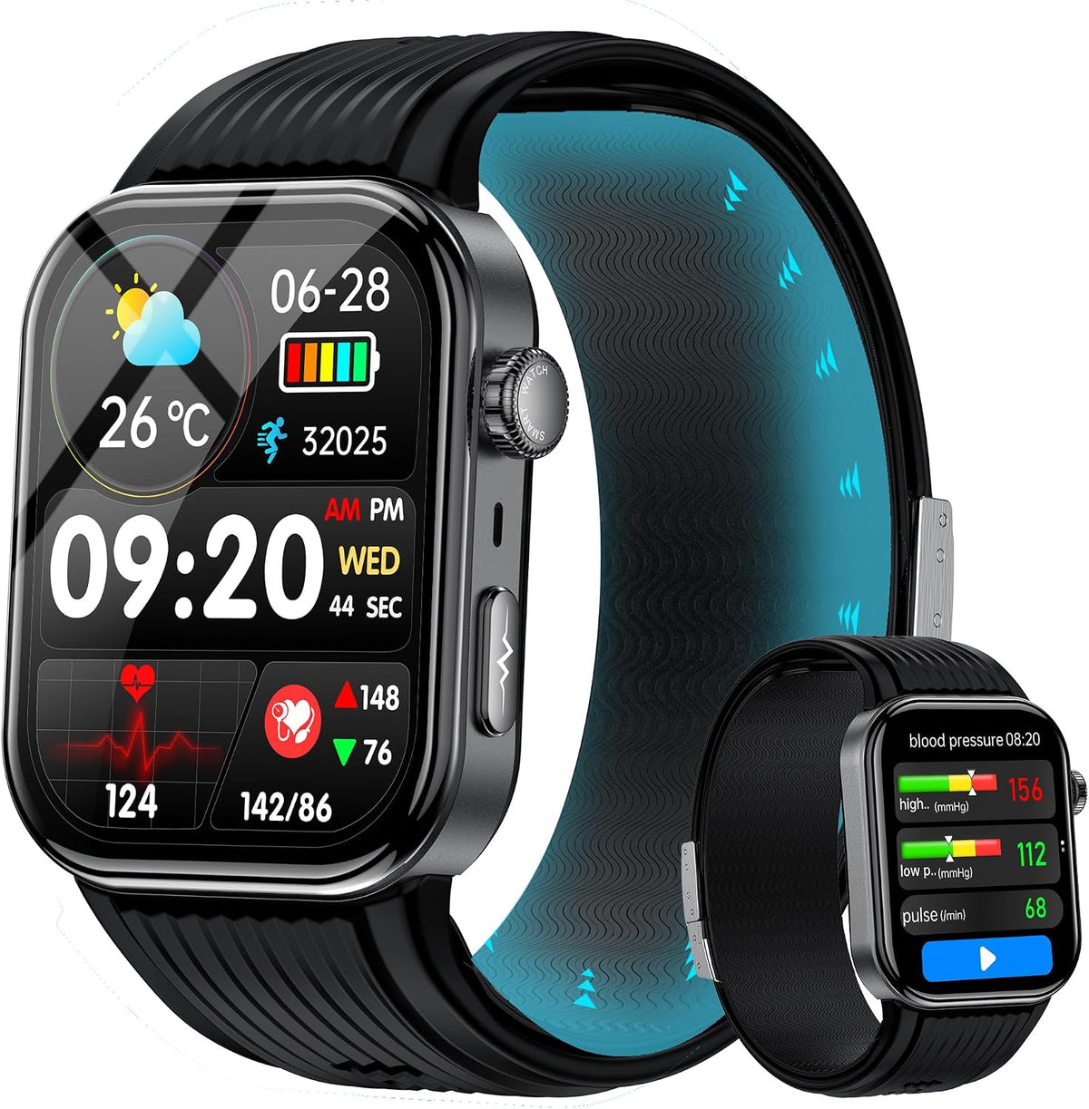 Smart Watch para Hombres y Mujeres con Correa de Airbag, Monitor de Ritmo Cardíaco 24/7 y Presión Arterial, Oxígeno en Sangre y Seguimiento del Sueño, Llamadas Bluetooth, Transmisión de Voz, 1.95" AMOLED Fitness Tracker