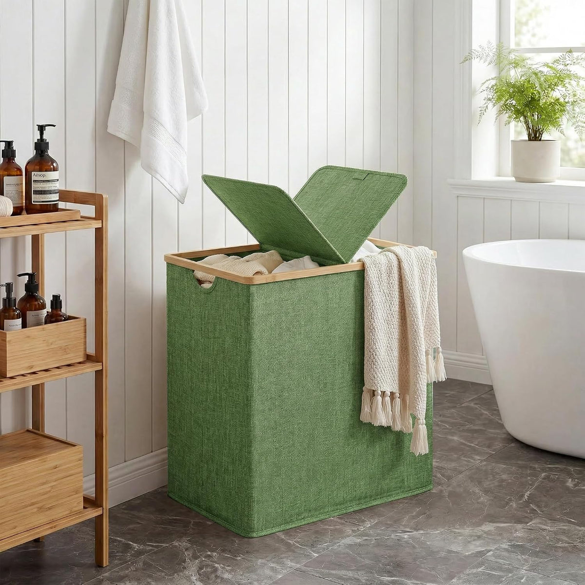 efluky - Cesta doble para ropa sucia con tapa y 2 bolsas extraíbles, color