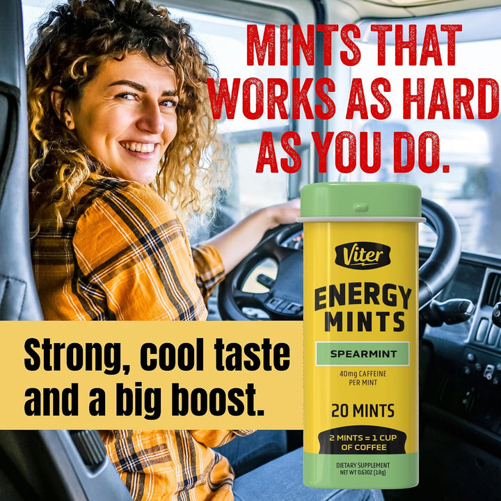 Viter Energy 40mg Mentas de cafeína - Sin azúcar, vitaminas B, vega...