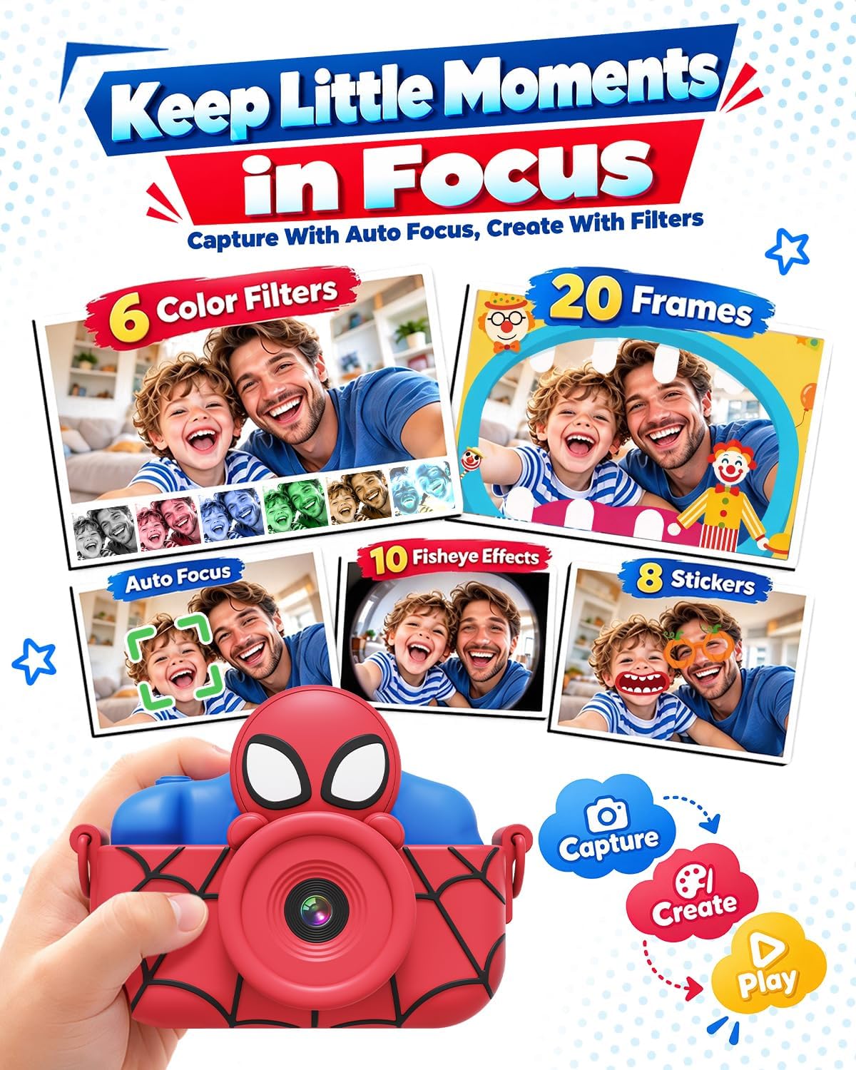 Juguetes de araña con cámara para niños de 3 a 8 años, cámara selfie para