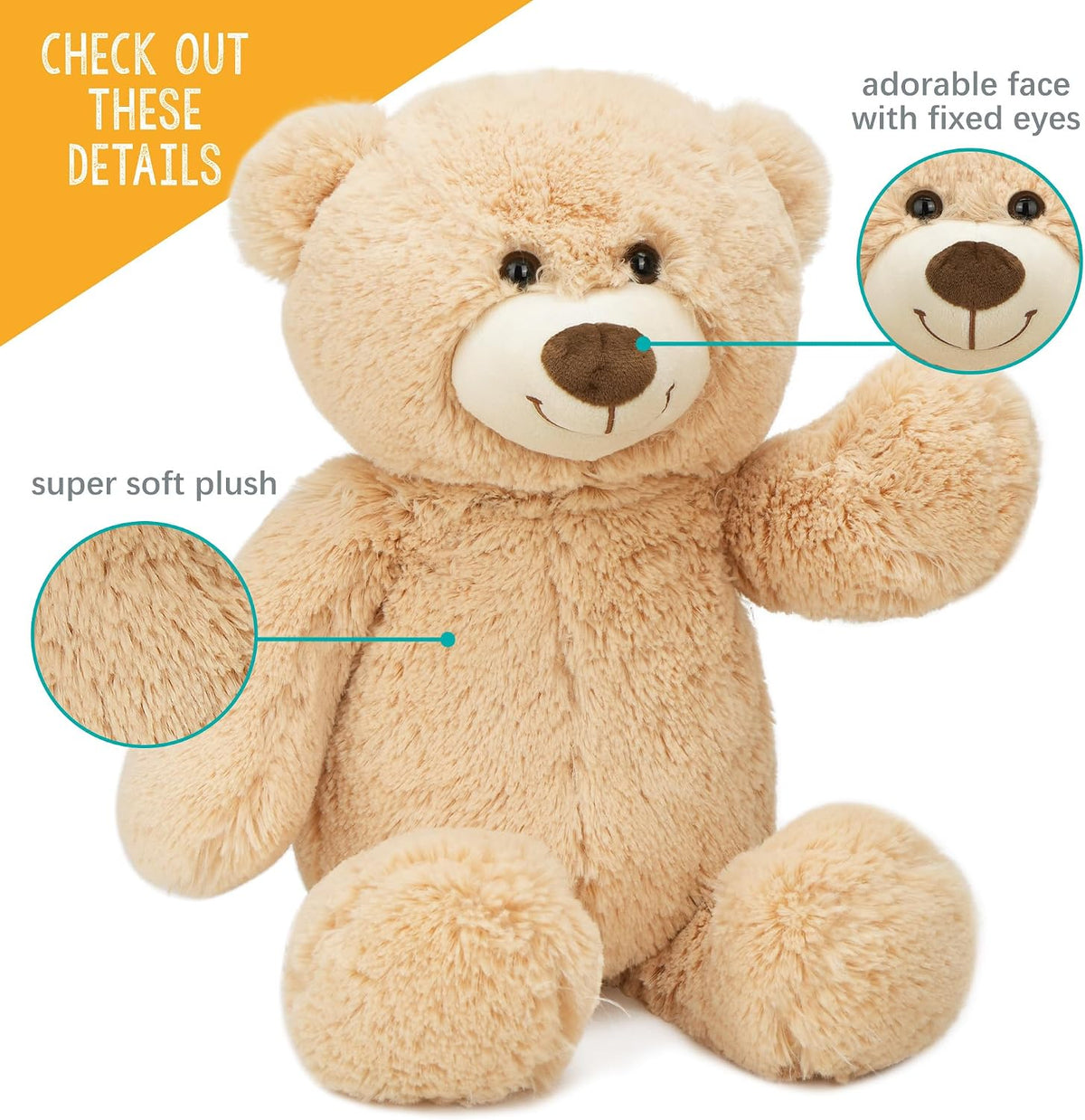 BenBen - Oso de peluche suave, 18 pulgadas, color marrón claro