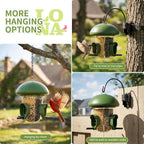 LONA - Comederos para pájaros para colgar en exteriores, 3 compartimentos separados, 3 puertos de alimentación, cúpula resistente a la intemperie y 3 formas de colgar, gran capacidad para cardenales