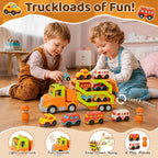 Juguetes para niños de 2, 3, 4, 5 años, camión transportador de coche de juguete con 6 vehículos, remolque plegable de 30 pulgadas con efectos de luz y sonido, regalo de cumpleaños para niños