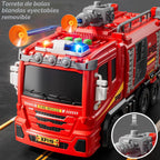 Camiones de bomberos de juguete para niños pequeños de 3 a 5 años, pista de carreras plegada con luces y sonidos y 6 autos de carreras, regalo de cumpleaños para niños y niñas de 3, 4, 5, 6, 7, 8 años