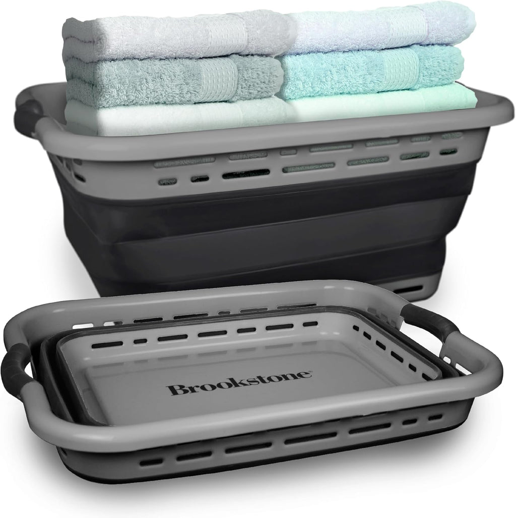 BROOKSTONE, 11 galones – [Nuestra cesta más grande de toda] Cesta de lavandería plegable de 24 pulgadas, asas de agarre antideslizantes cómodas, diseño minimalista que ahorra espacio, cesta