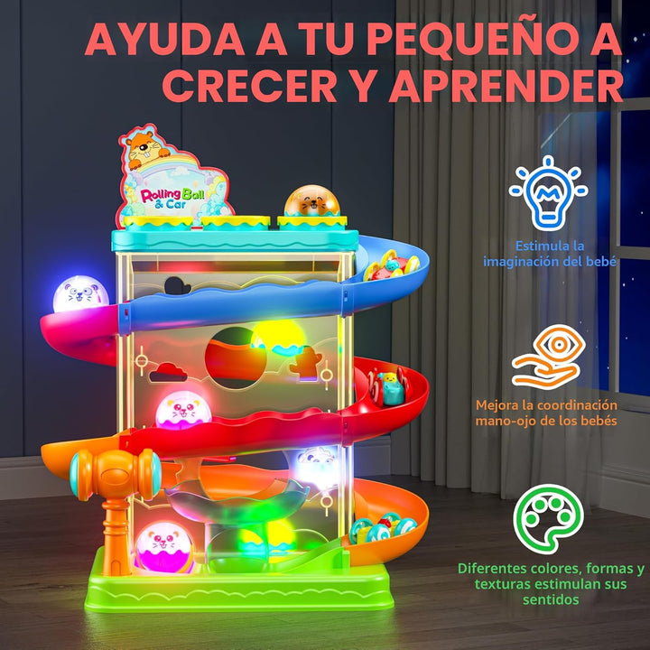 2 en 1 Pista de Carrera de Bolas Rodantes y Rampa de Coches para Ni...