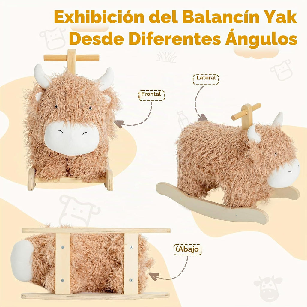 Caballo mecedor para bebé de 1 año de edad, juguete mecedor de madera de vaca de juguete de peluche de madera para cuarto de niños, sala de juegos, asiento de equilibrio de madera con asas, fiesta de cumpleaños, regalo de ducha