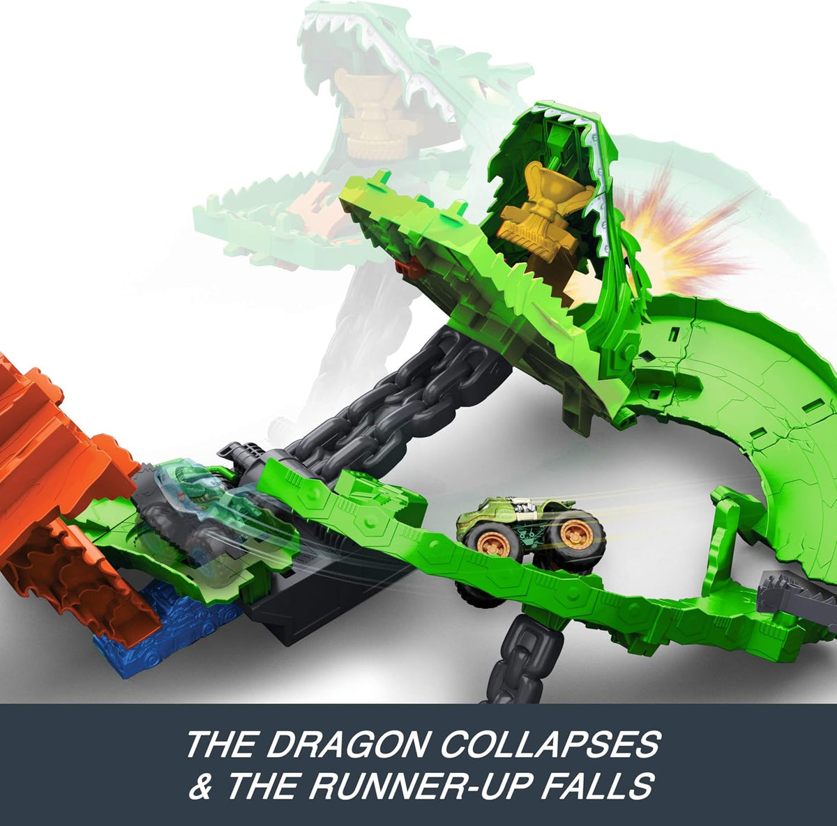 ​Hot Wheels Monster Trucks Sharks vs. Dinos Dragon Destruction Playset