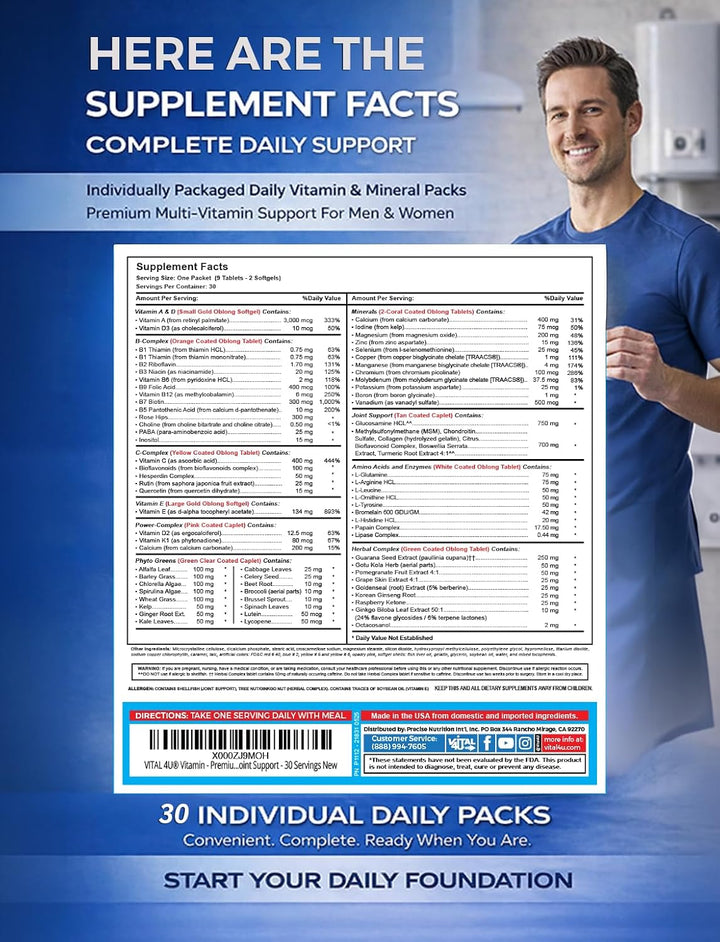 VITAL 4U Paquetes multivitamínicos diarios prémium para hombres y m...