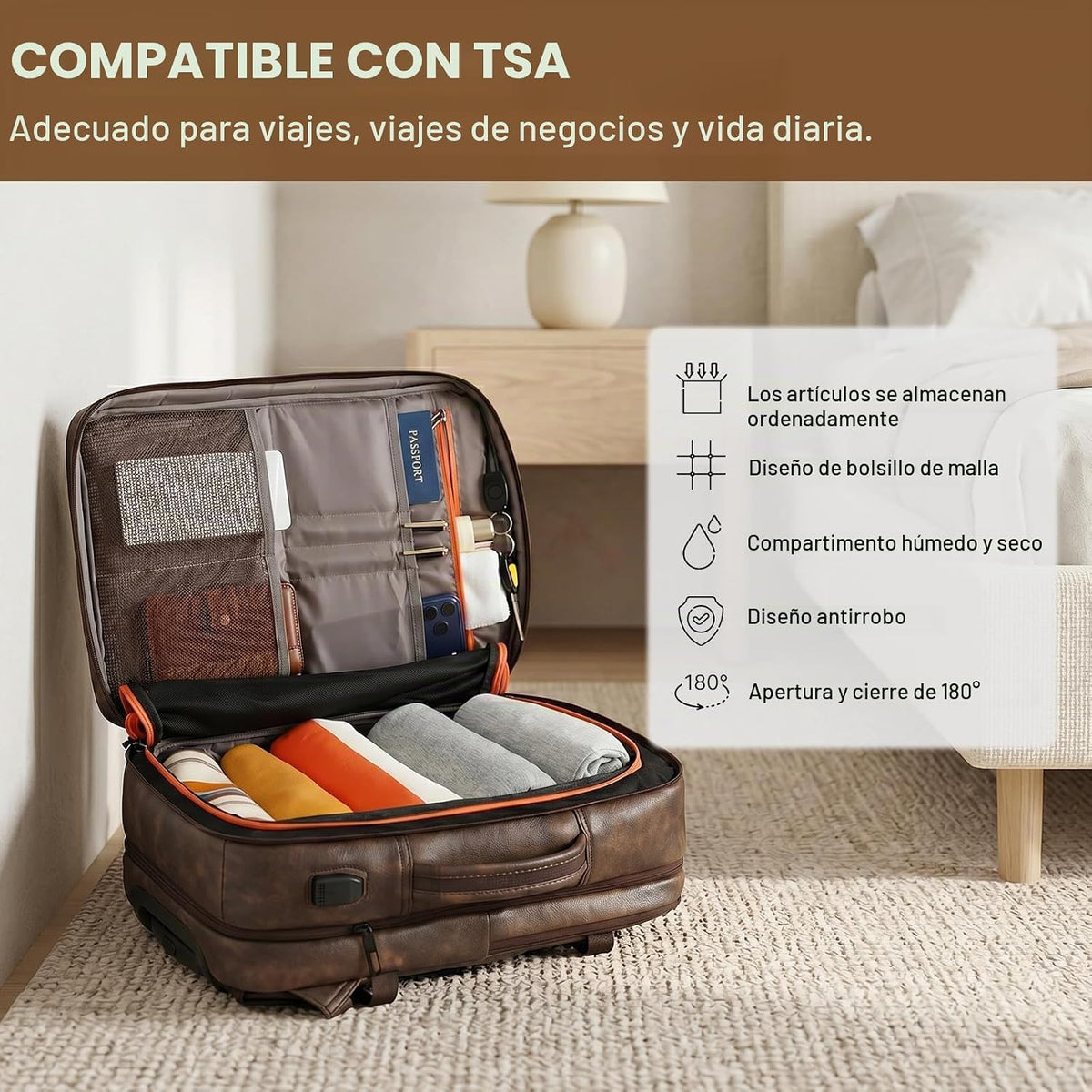 mochila de viaje para mujer, Café, Moda