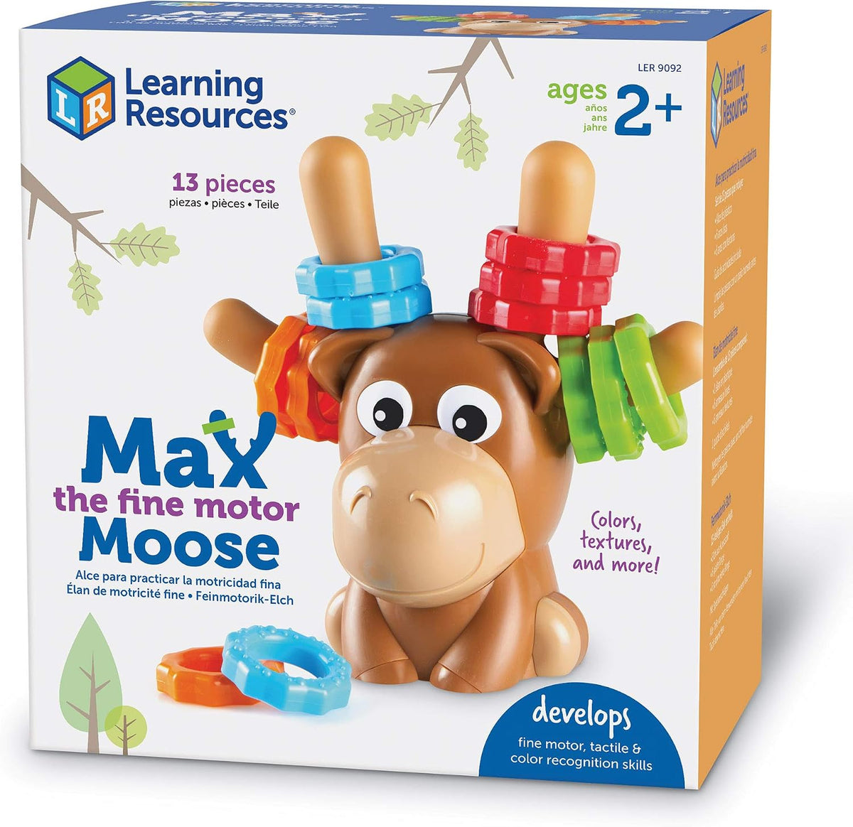 Learning Resources Max el Alce de Habilidades Motoras Finas - 13 Piezas, a partir de 2 años, juguetes de aprendizaje para niños pequeños, juguete de habilidades motoras finas para niños pequeños