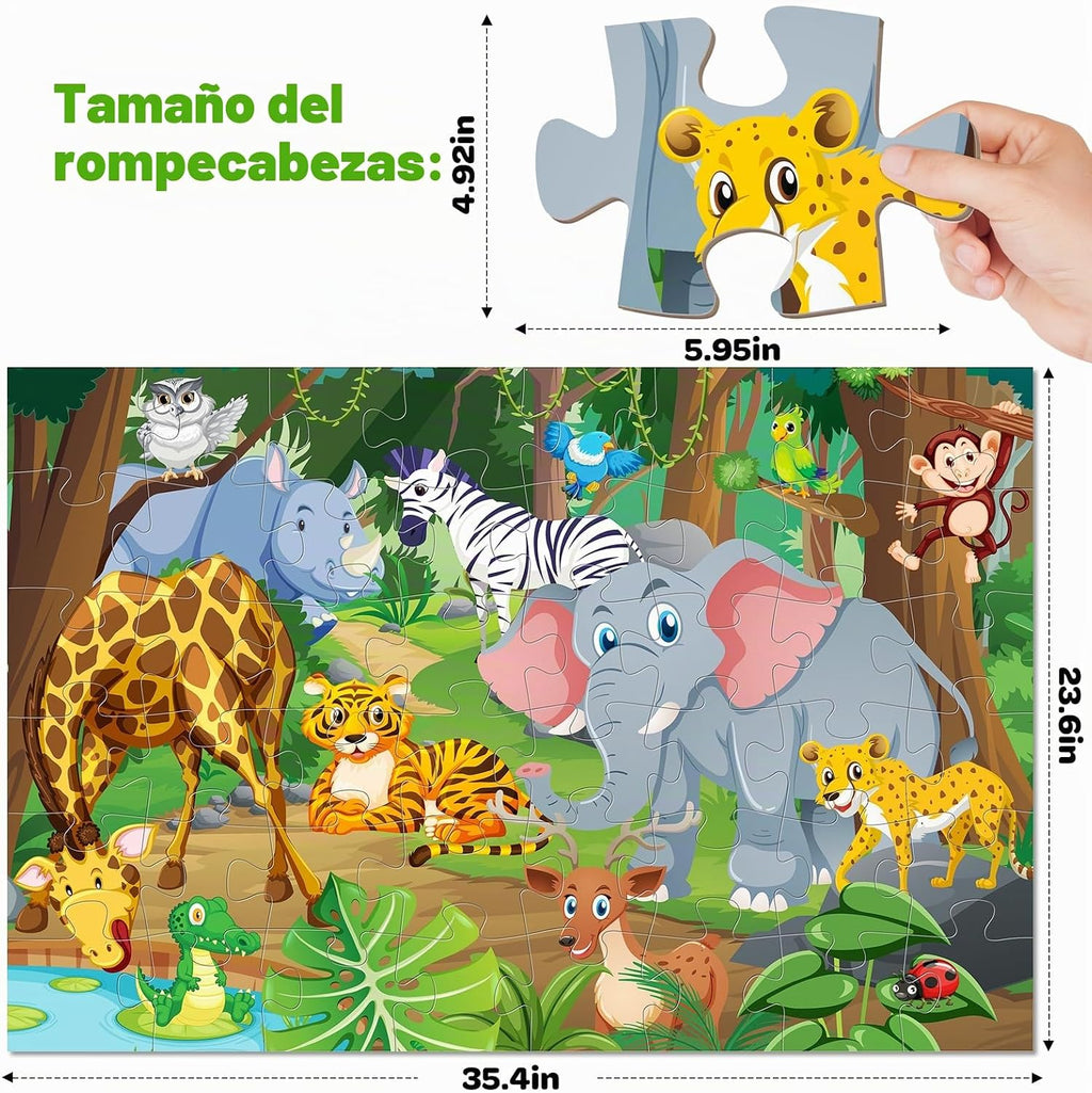 Rompecabezas de Piso Jumbo para Niños de 4-6 Años, Rompecabezas Grande de Animales de 48 Piezas, Cartón Extra Grueso, Juguetes de Aprendizaje Preescolar para Niños Pequeños de 3-5, Regalo Educativo
