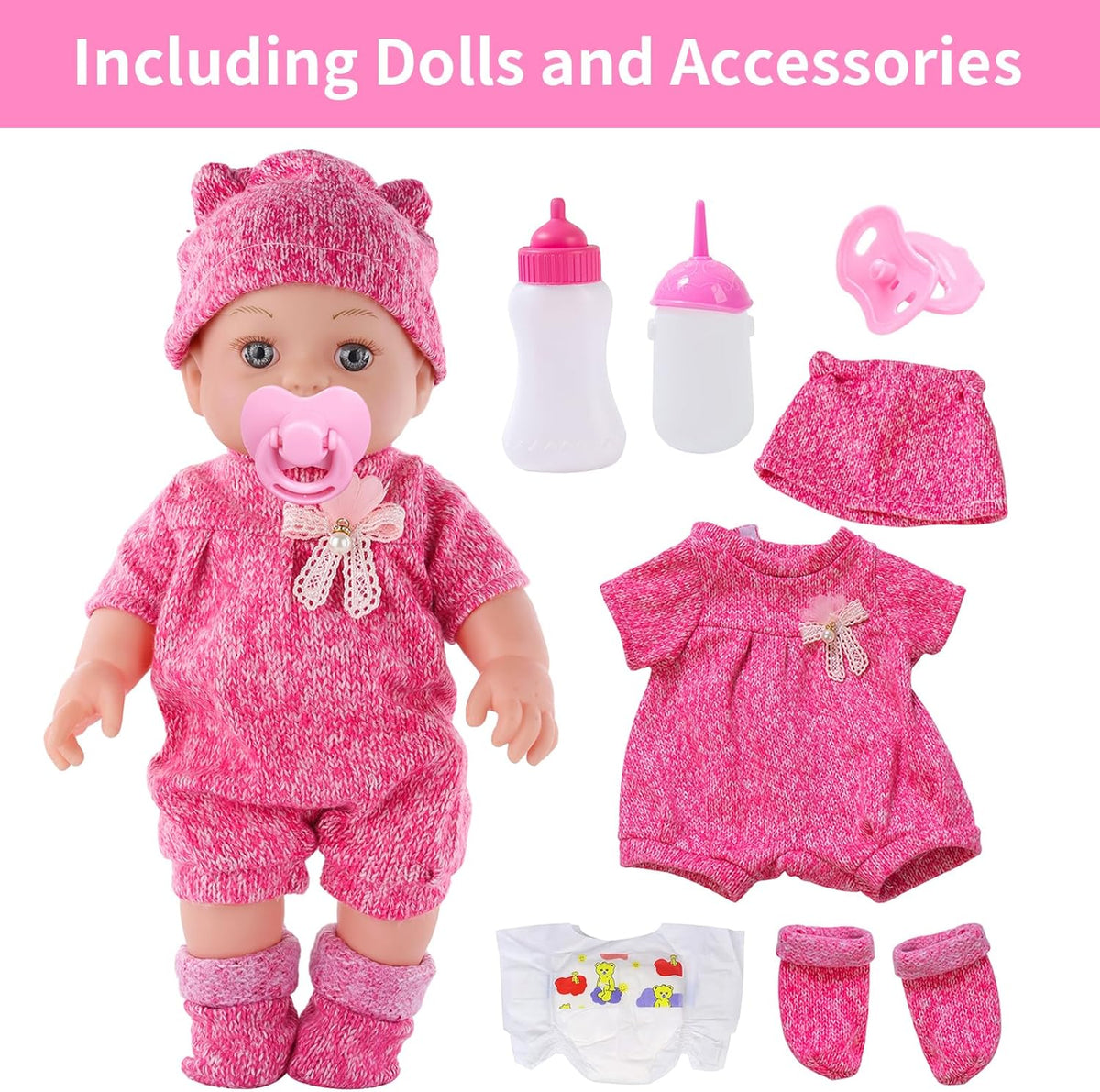 DONTNO Muñeca de bebé de 12 pulgadas con ropa y accesorios, Set de...