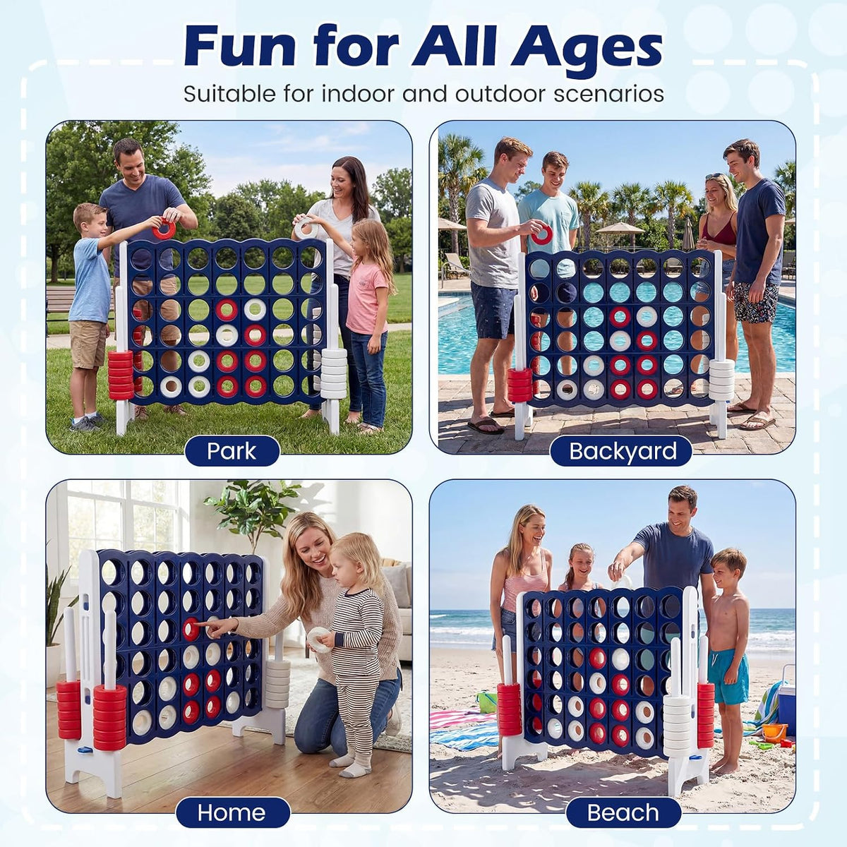 Costzon Giant 4 en una fila, Jumbo 4 a puntuación, juego de mesa gigante para niños y adultos, juego de conexión para patio interior y exterior, de 1.07 m de altura con 42 anillos Jumbo y deslizador