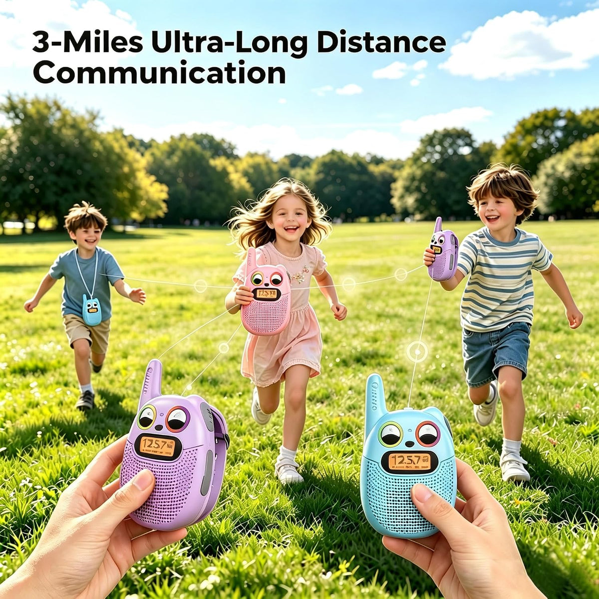 Qniglo Walkie Talkies para niños, 3 millas de largo alcance