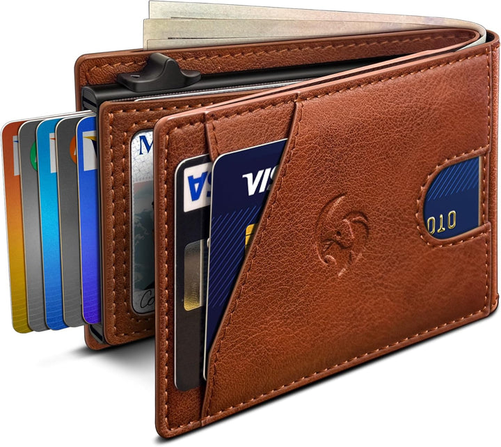 Housmai Cartera para hombre, tarjetero desplegable delgado con bloq...