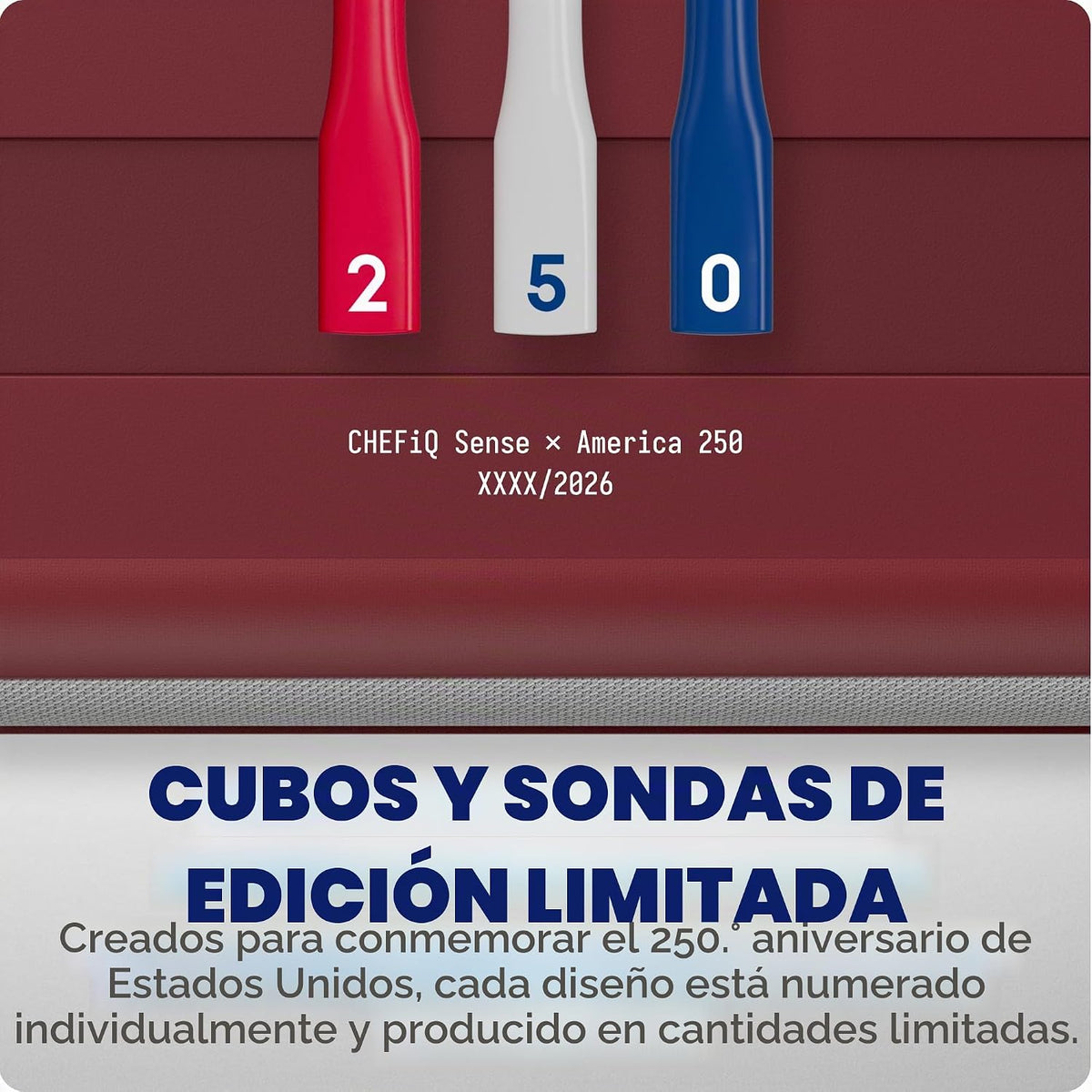 CHEF iQ Sense | USA 250 Limited Edition | Termómetro inalámbrico inteligente para carne azul rojo blanco | 3 sondas ultrafinas | Rango ilimitado WiFi | Seguro de 1000 °F | Barbacoa, parrilla, horno