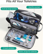 BAGSMART Neceser grande para hombre, bolsa de viaje de piel sintética para artículos de tocador, kit Dopp resistente al agua, bolsa de afeitar para baño y ducha, Azul marino