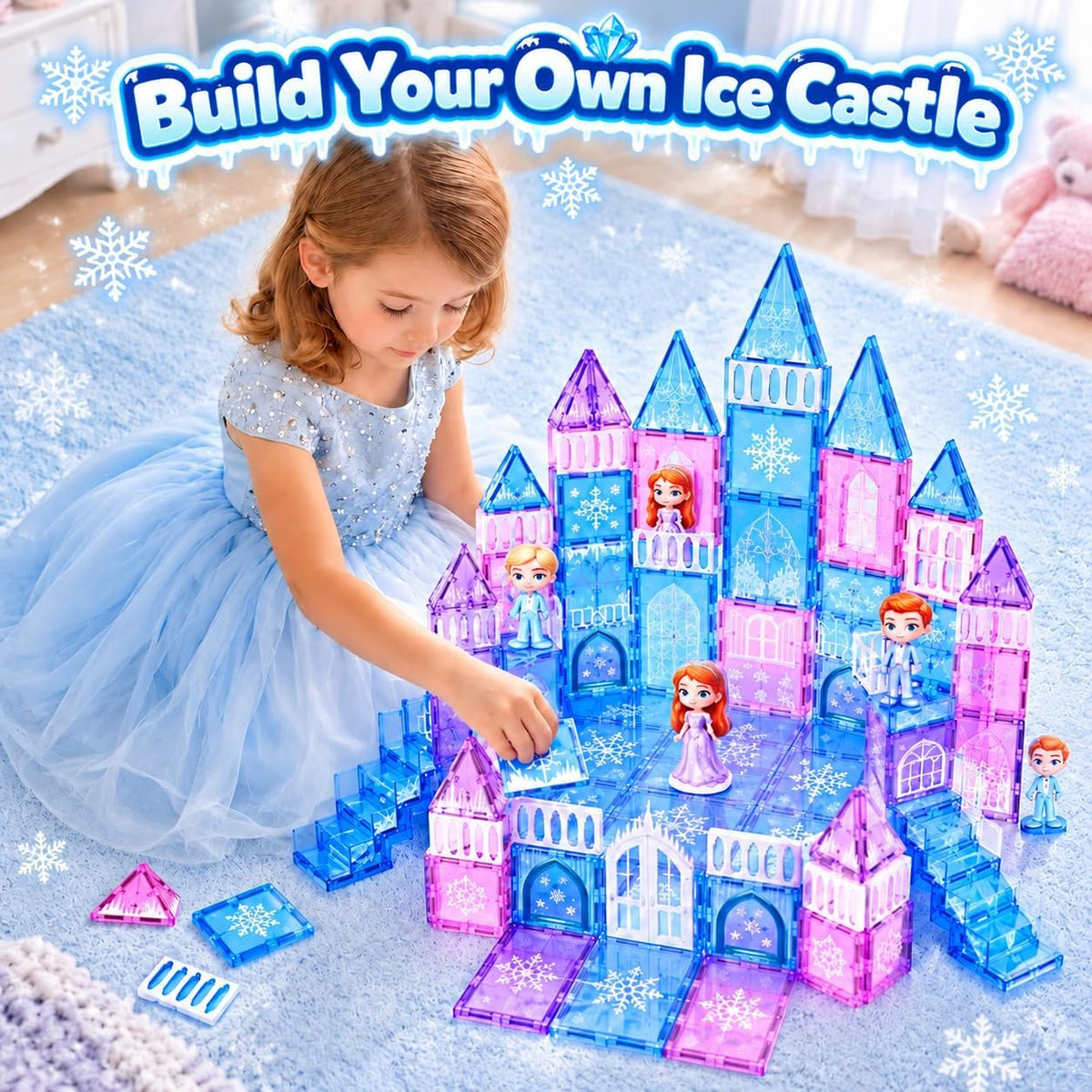 GobiDex Juego de castillo de princesa de azulejos magnéticos de 100 piezas