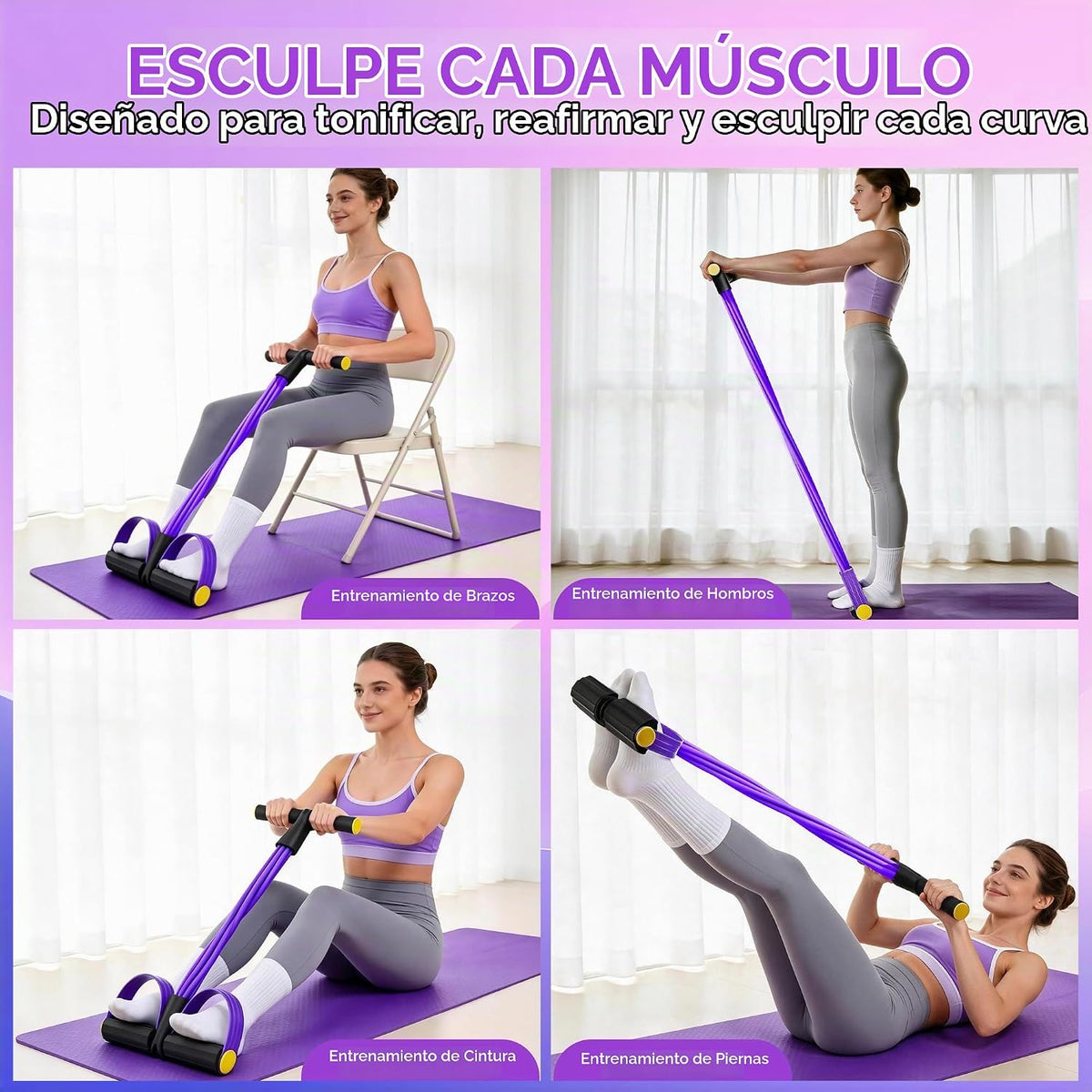 Bandas de Resistencia con Asa y Pedal, Banda de Resistencia de Pedal para Mujer, Bandas de Ejercicio Multifunción para Gimnasio en Casa — Cuerpo Completo y Entrenamiento