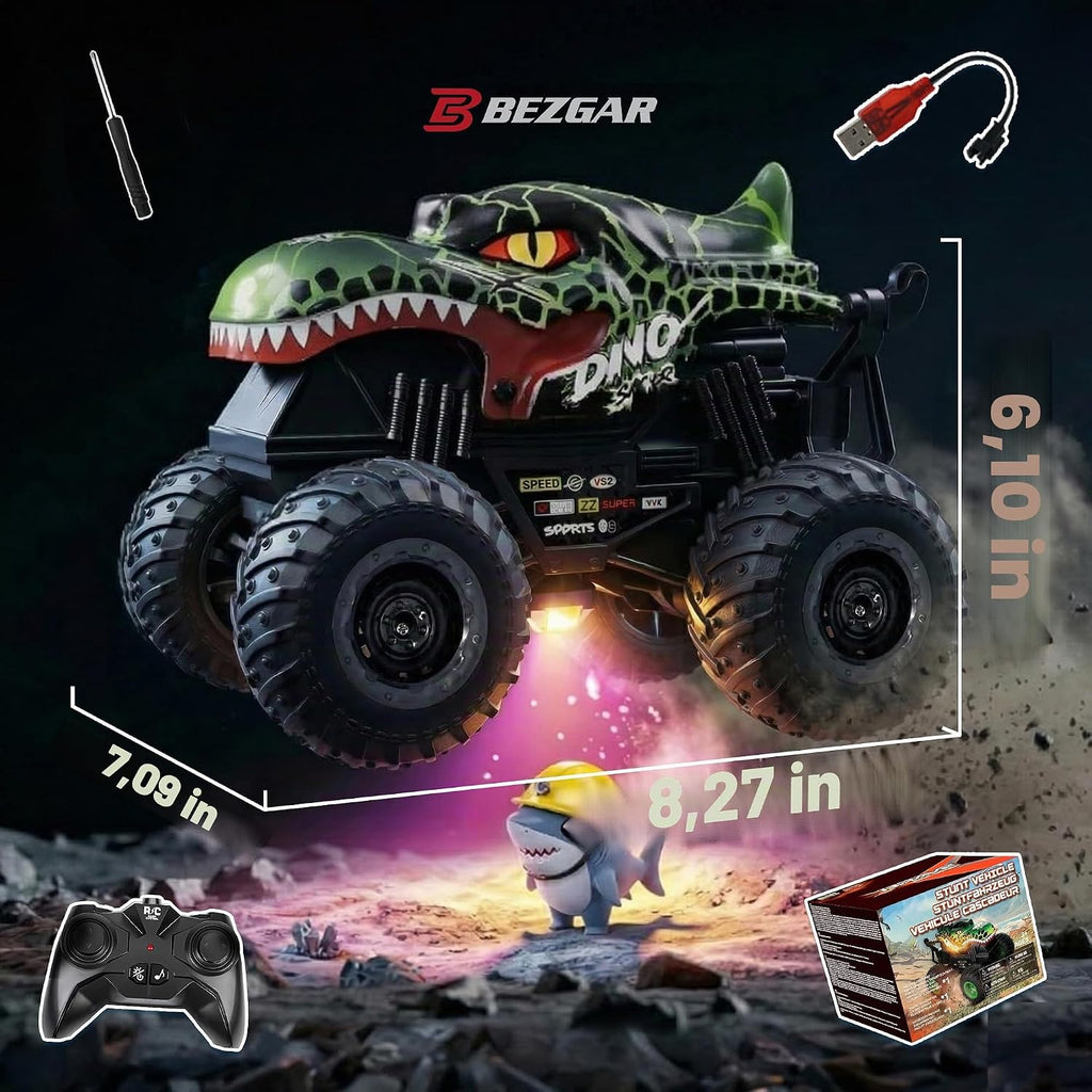 BEZGAR 1:20 Monster Truck Toys, 360 ° Stunt RC Cars con música y luz