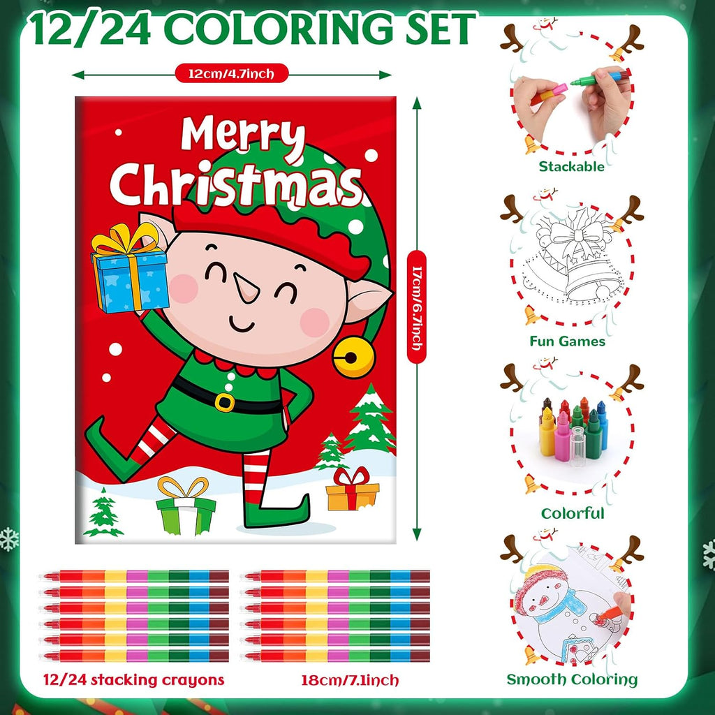 BenLouis 24 mini libros de actividades de Navidad con 24 lápices de colores para niños de 4 a 8 a 16 años, recuerdos de fiesta de Navidad a granel, diferentes juegos cerebrales para el aula, viajes