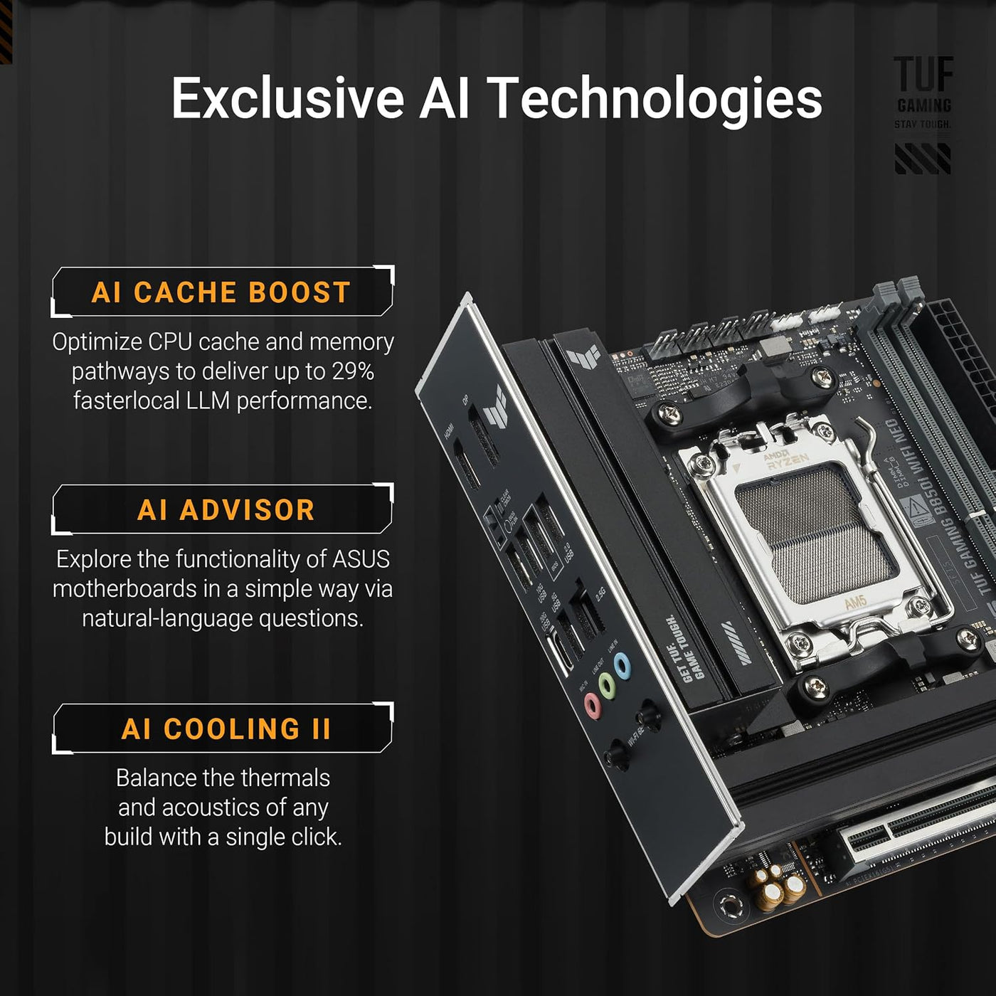 ASUS TUF Gaming B850I WiFi NEO AM5 Mini ITX Placa base, DDR5, ajust...