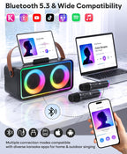 Máquina de karaoke, altavoz portátil Bluetooth con 2 micrófonos