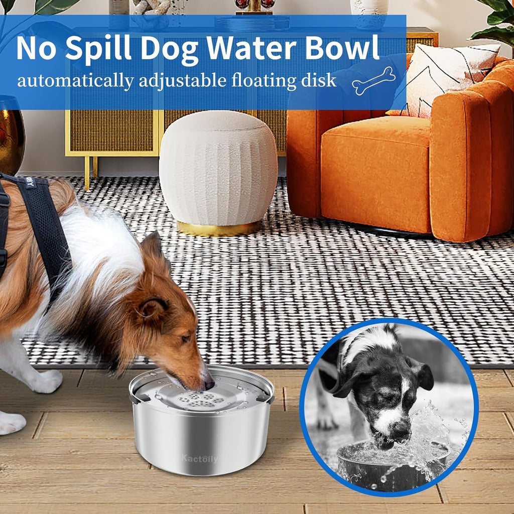 Tazón de agua para perros de gran capacidad de 3L/101oz en acero inoxidable, sin derrames, comedero para perros con dispensador de agua para beber lento