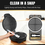 FineMade Máquina para hacer gofres clásica de 7 pulgadas, waflera belga con placas antiadherentes de cerámica sin PFAS, waflera eléctrica, waflera fina crujiente, plancha para gofres redonda, grafito