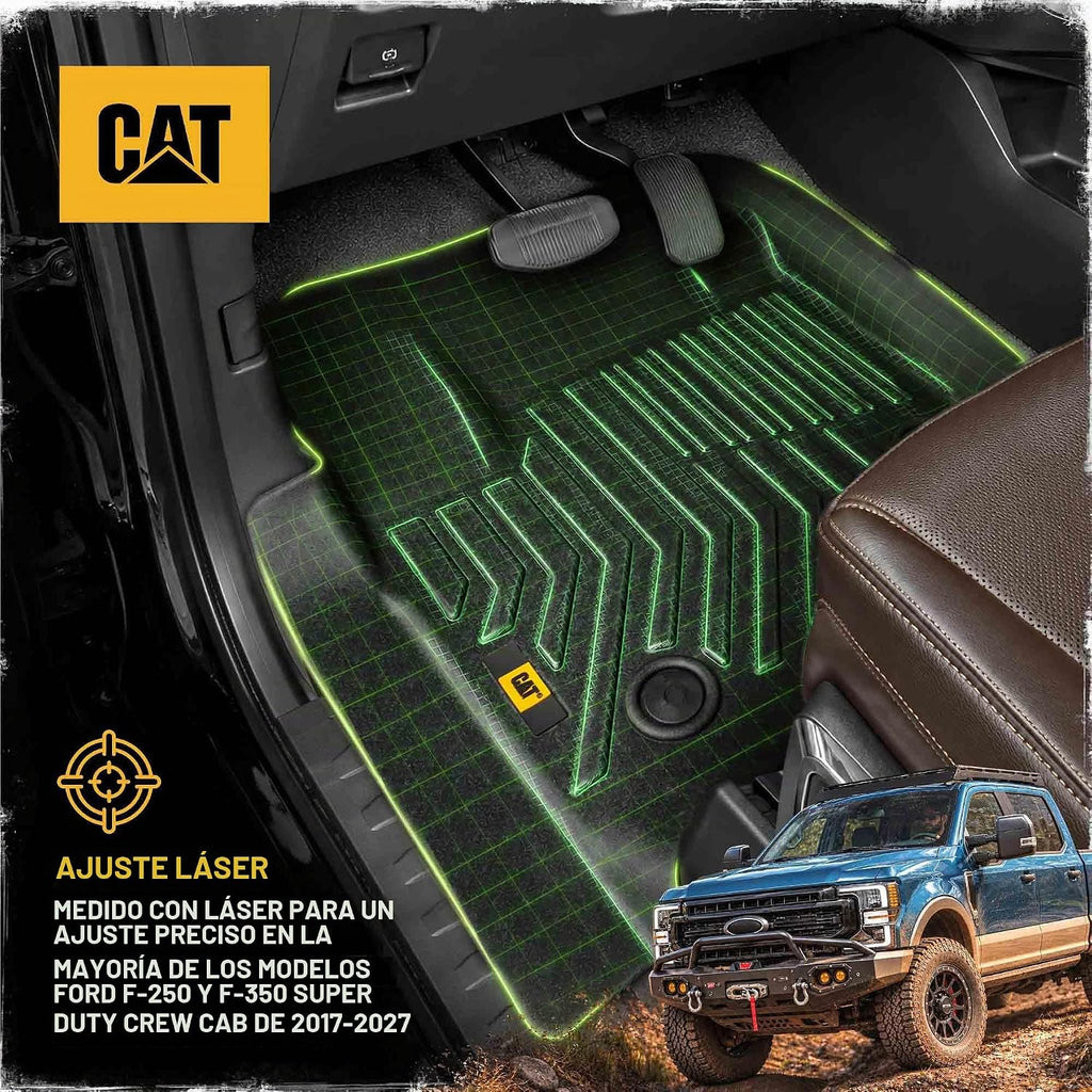 CAT® JustFit™ Alfombrillas 3D personalizadas para Ford F-250 F-350 Super Duty Crew Cab 2017-2026, juego completo delantero y trasero, forros de goma resistentes medidos con láser, accesorios Ford