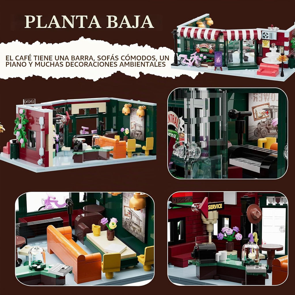 City Coffee House Mini Building Set,Three-Level Cafe Modern House (1058pcs)