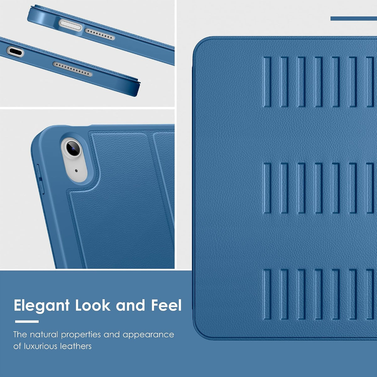 Funda para iPad (A16) de 11 pulgadas 2025 y iPad de 10ª/11ª generación de 10.9 pulgadas 2022, funda magnética con múltiples ángulos, parte trasera a prueba de golpes, soporte para lápiz y apagado y encendido automático, azul marino