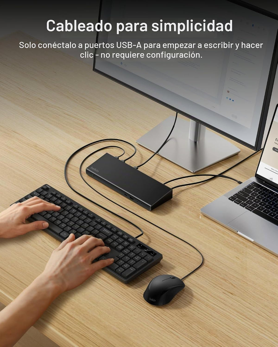 Belkin Combo de teclado y mouse con cable, diseño de EE. UU | Conex...