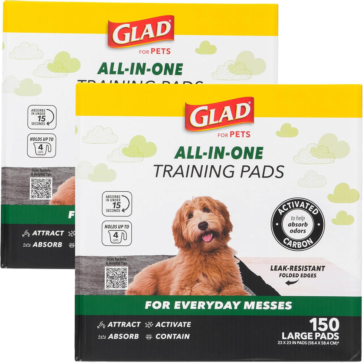 Glad Almohadillas para cachorros de carbón negro para mascotas, grandes