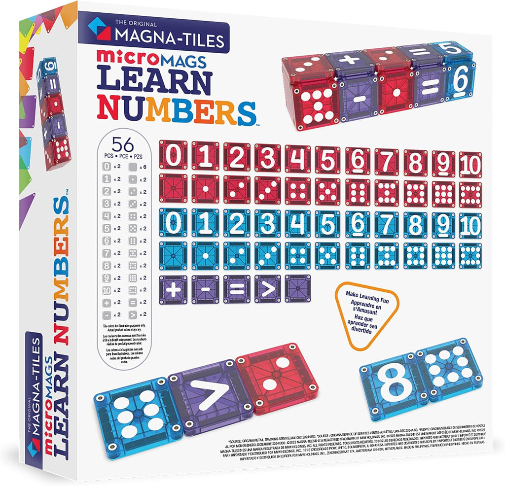 MAGNA-TILES MicroMAGS Learn Numbers - Juego de construcción magnética de 56 piezas, la marca original de construcción magnética
