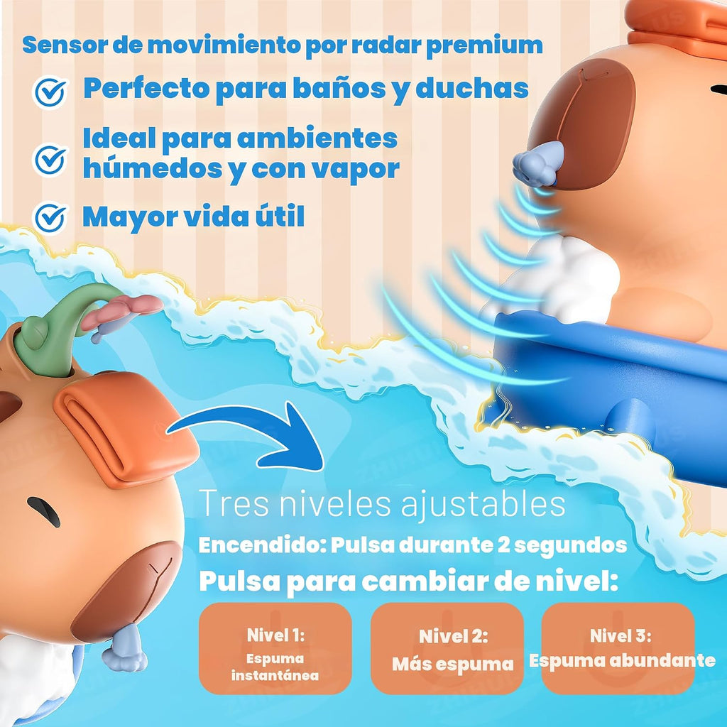 Capybara - Dispensador de jabón de manos, espuma automática sin contacto con sensor avanzado, IP7 impermeable, portátil y recargable para montaje en pared, 9.5 onzas, bonita silicona suave para