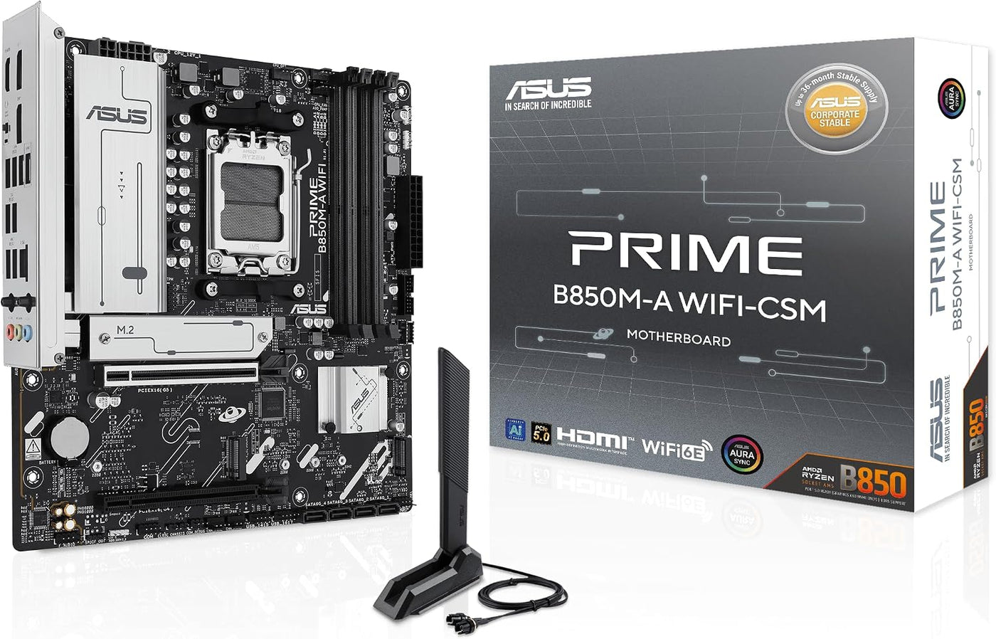 ASUS Prime B850M-A WiFi-CSM AMD AM5 B850 mATX Placa Madre, DDR5, PC...