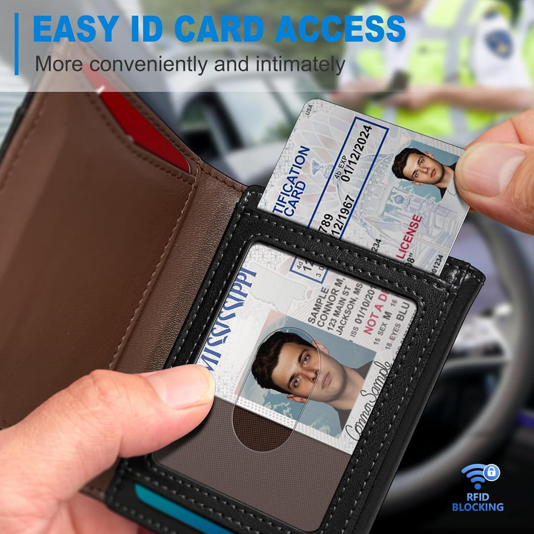 Housmai Billetera de cuero triple para hombre, con bolsillo para ef...