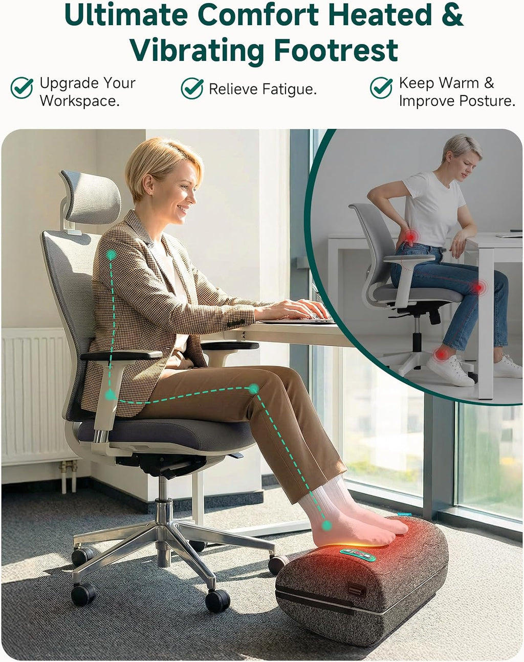 Lámpara Snailax Reposapiés ergonómico debajo del escritorio con calor, vibración y