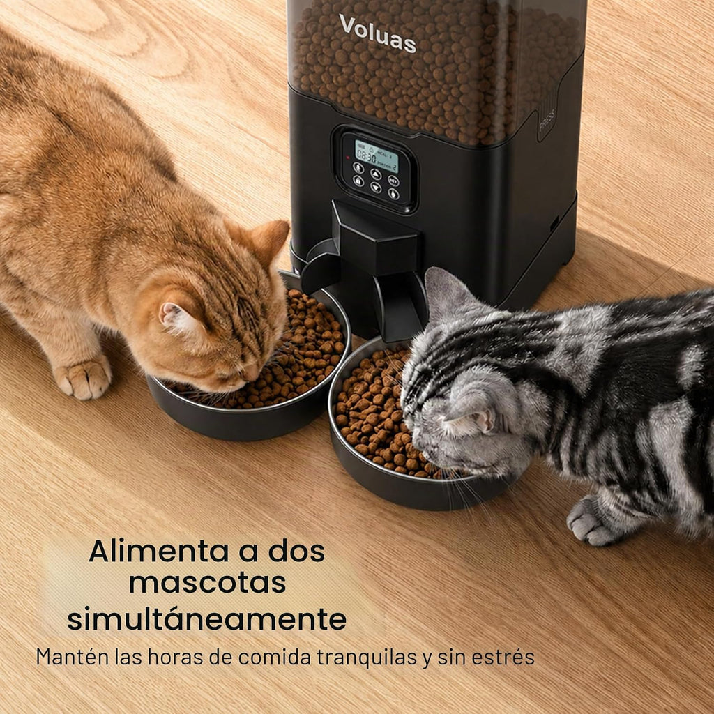 Comedero Automático VOLUAS para Dos Gatos con Dos Platos de Acero Inoxidable, 6L
