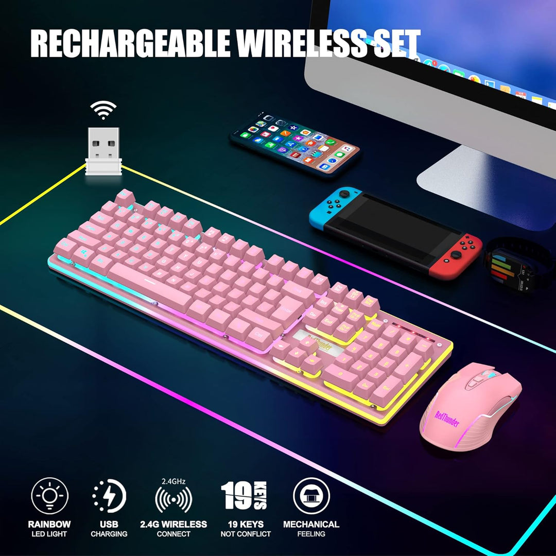 RedThunder K10 - Combo de teclado y ratón inalámbricos para juegos,...