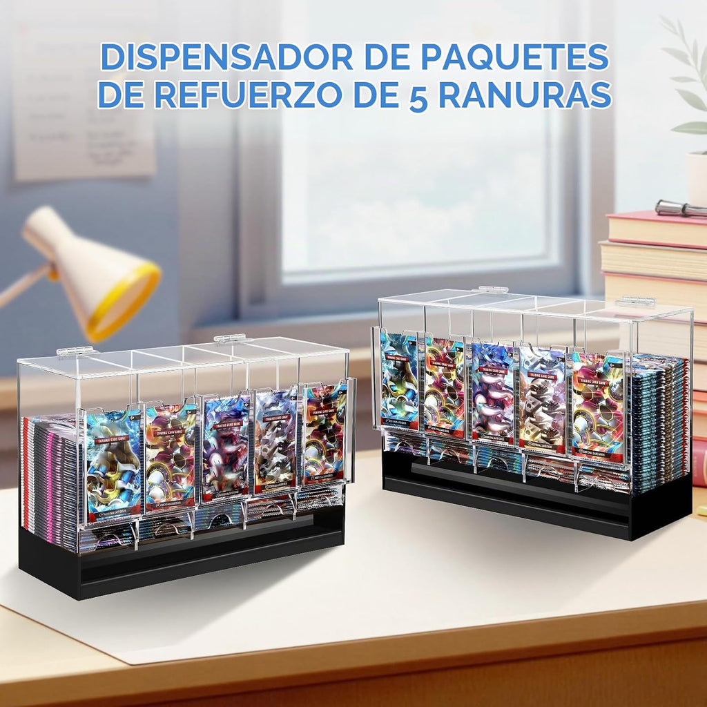 CHEPULA Dispensador de 5 ranuras, dispensador de tarjetas, caja de refuerzo acrílica para tarjetas intercambiables, paquetes de refuerzo deportivos (apertura de la tapa superior)